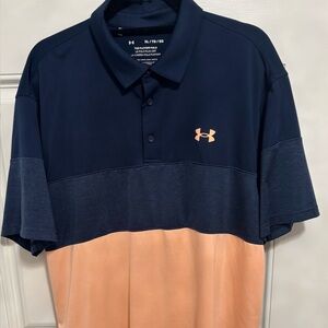Under Armour Playoff Polo Shirt Men’s XL Blue Peach Colorblock Loose Fit